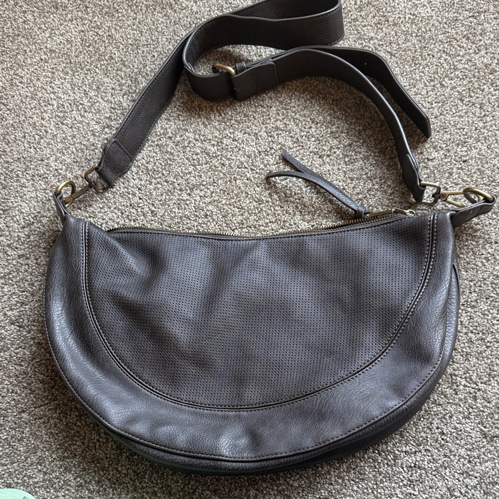 Anthropologie Half-Moon Vegan Leather Crossbody Bag in Dark Gray